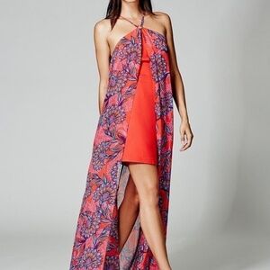 EUC Marciano x Guess Red Floral Castaway Dress Size Small